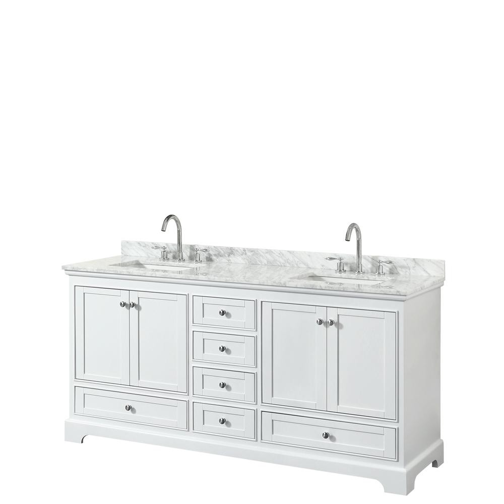 Wyndham Collection Deborah 72 in. W x 22 in. D Vanity in White with Marble Vanity Top in Carrara Whi | Home Depot