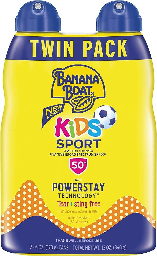 Banana Boat Kids Sport Sunscreen Spray, Sting-Free, Tear-Free, Broad Spectrum, SPF 50, 6oz. - Twi... | Amazon (US)