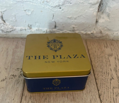 The Plaza Hotel Tin Box New York Crest Logo Blue Gold Lid 4”x4”x2” | eBay US