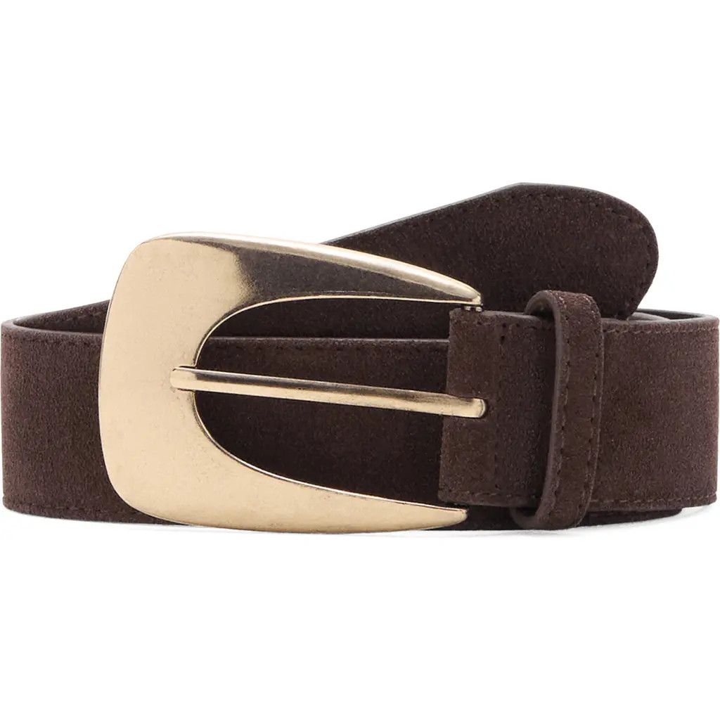 MANGO Maxi Buckle Suede Belt in Chocolate at Nordstrom, Size Small | Nordstrom