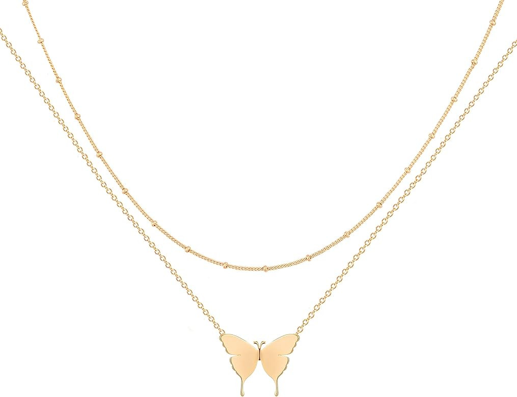 MEVECCO Layered Heart Necklace Pendant Handmade 18k Gold Plated Dainty Gold Choker Arrow Bar Laye... | Amazon (US)