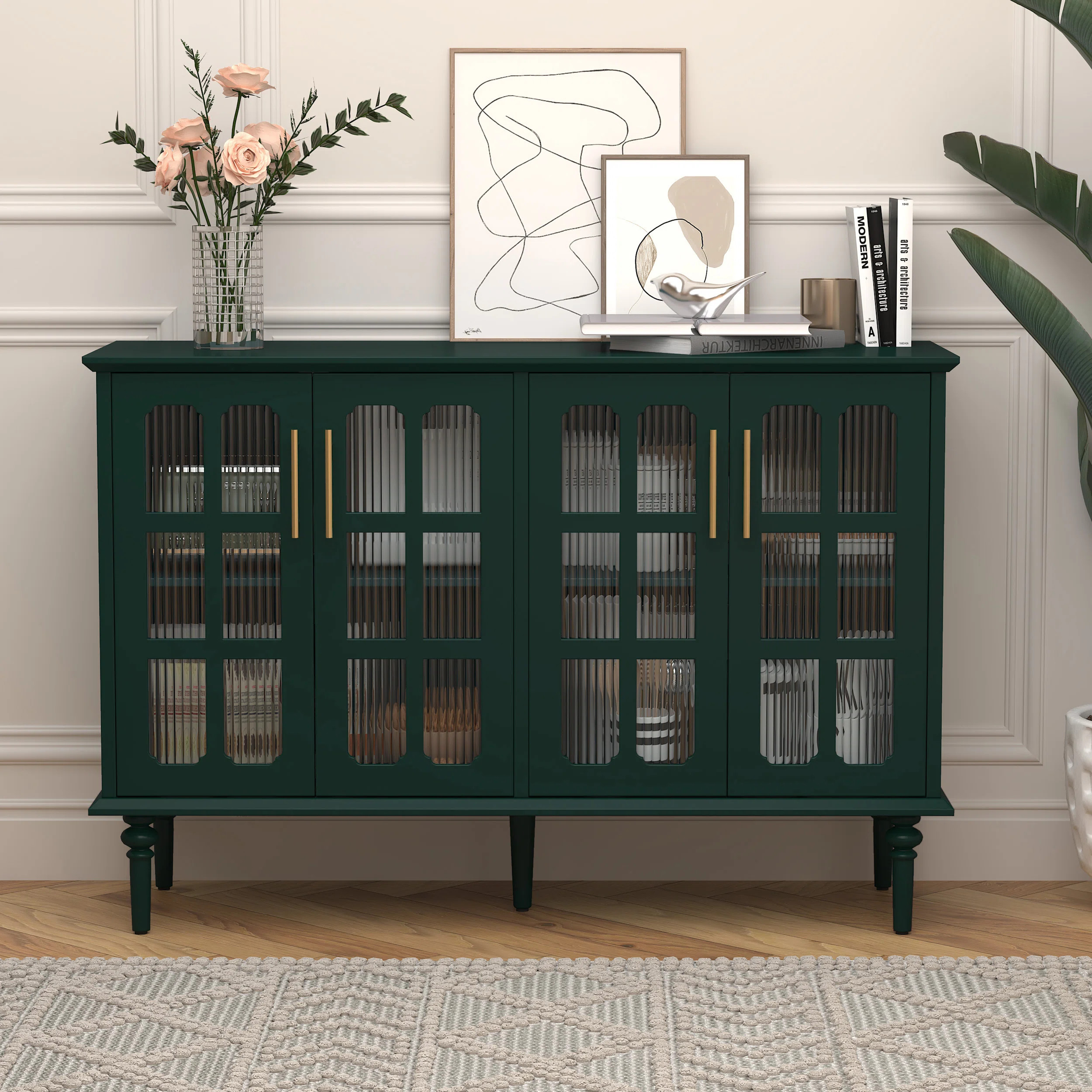 Gurbachan 47.6-inch Antique Sideboard with Adjustable Shelves and 4 Glass Doors | Wayfair North America