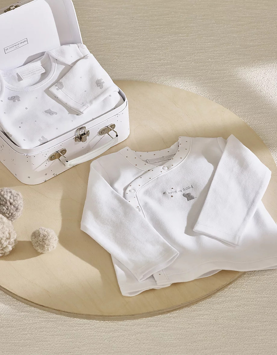 Organic Cotton Little Elephant Born In 2024 Suitcase Gift Set (0—6mths) | Baby Gift Sets | The ... | The White Company UK & ROW