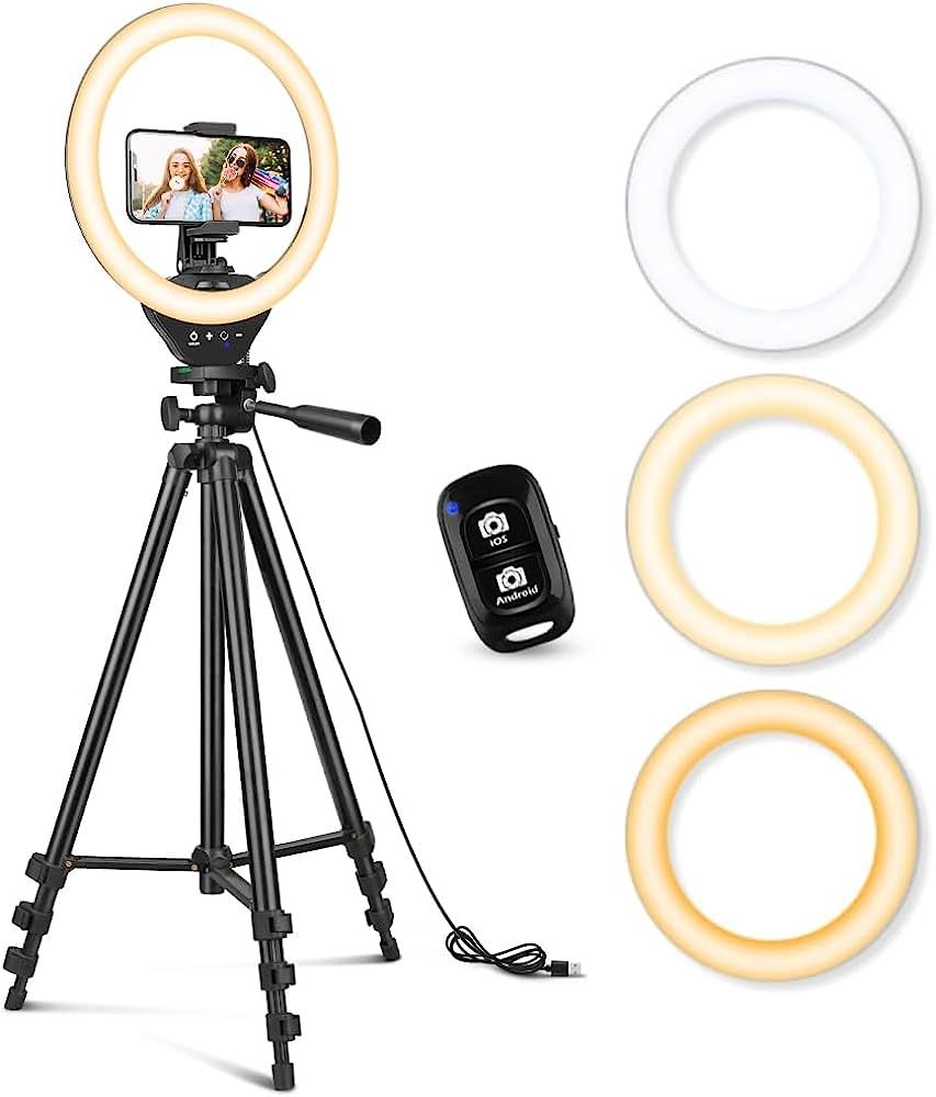 Amazon.com: Sensyne 10'' Ring Light with 50'' Extendable Tripod Stand, LED Circle Lights with Pho... | Amazon (US)