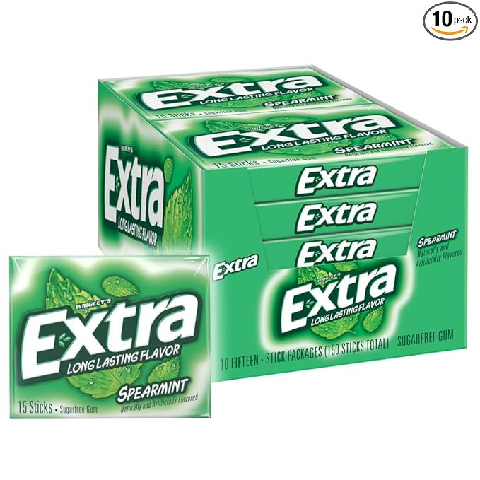 EXTRA Spearmint Sugarfree Chewing Gum, 15 Pieces (Pack of 10) | Amazon (US)