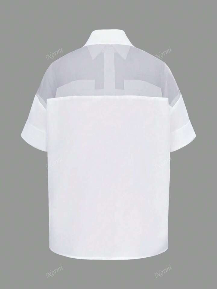 Women's Elegant Vintage-Style White Short Sleeve Blouse, Solid Color Polyester Shirt For Summer | SHEIN