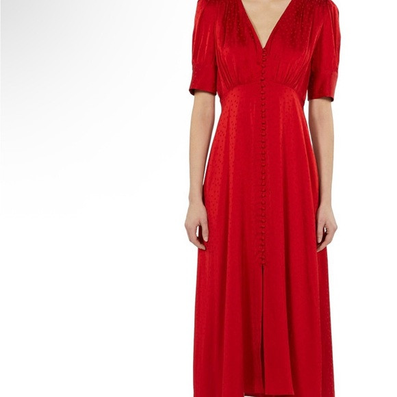 The Kooples Red Puff Sleeve V-Neck Midi Dress | Poshmark