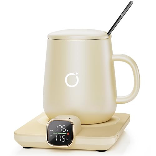 Heated Coffee Mug Warmer & Mug Set - Heated Mug Warmer Plate with Auto Shut Off, 1°F Precise Temperature Control Electric Coffee Warmer for Desk, Unique Birthday Gifts for Women and Men, Beige | Amazon (US)