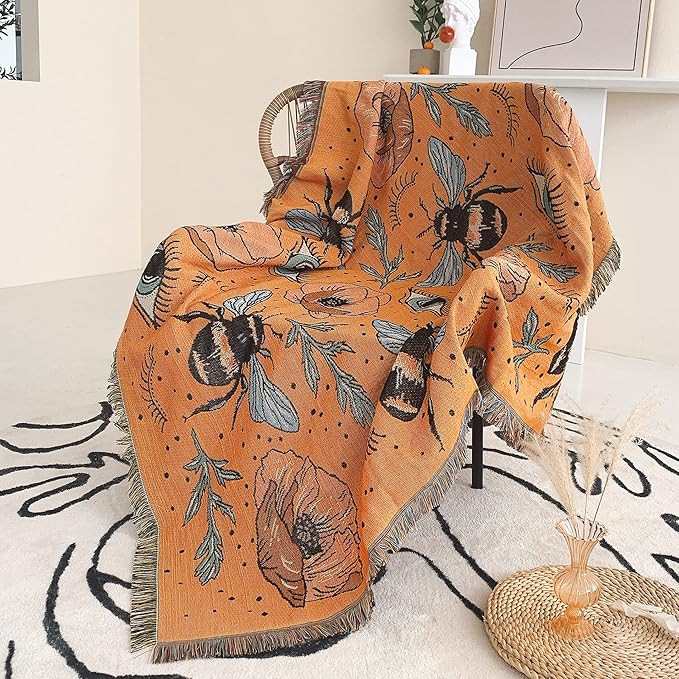 Boho Throw Blanket Reversible Cotton Bohemian Tapestry Hippie Room Decor Double Sided (BOHO Bee Y... | Amazon (US)
