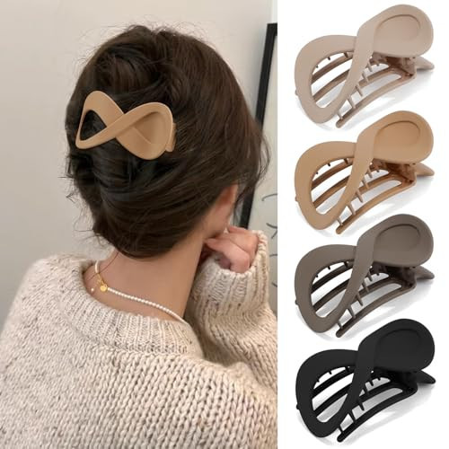 Atoden Flat Hair Clips for Women 4Pcs French Concord Hair Clips for Thin Hair 3.4'' Lay Down Flat Hair Claw Clips for Medium Thick Hair Matte Jaw Clips Neutral Hair Clamps Barrettes Hair Accessories | Amazon (US)