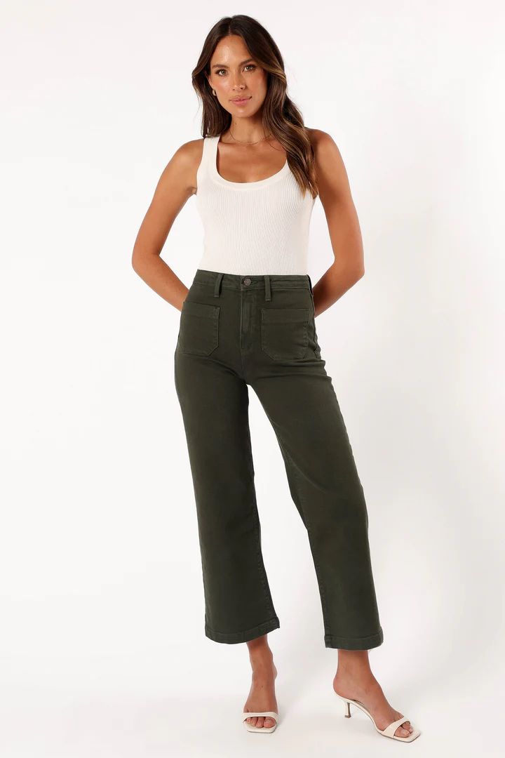 Noah High Rise Wide Leg Jean - Dark Olive | Petal & Pup (US)