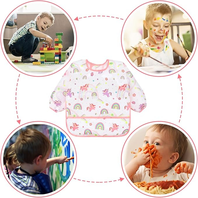 Accmor 4 Pack Long Sleeve Baby Bibs, Waterproof Sleeved Bib, Toddler Soft Bib for 6-36 Months | Amazon (US)