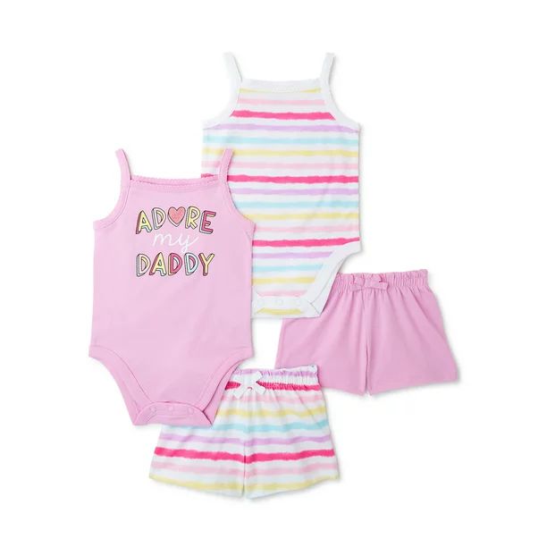 Garanimals Baby Girl Sleeveless Tank Bodysuit and Shorts Outfit Set, 4-Pack, Sizes 0/3M-24M | Walmart (US)