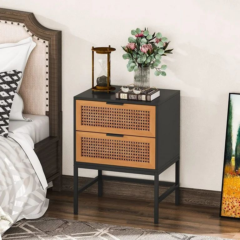 Tribesigns 2-Drawer Nightstand, Mid-Century 26" Bedside Table Night Stands with Storage Handmade ... | Walmart (US)