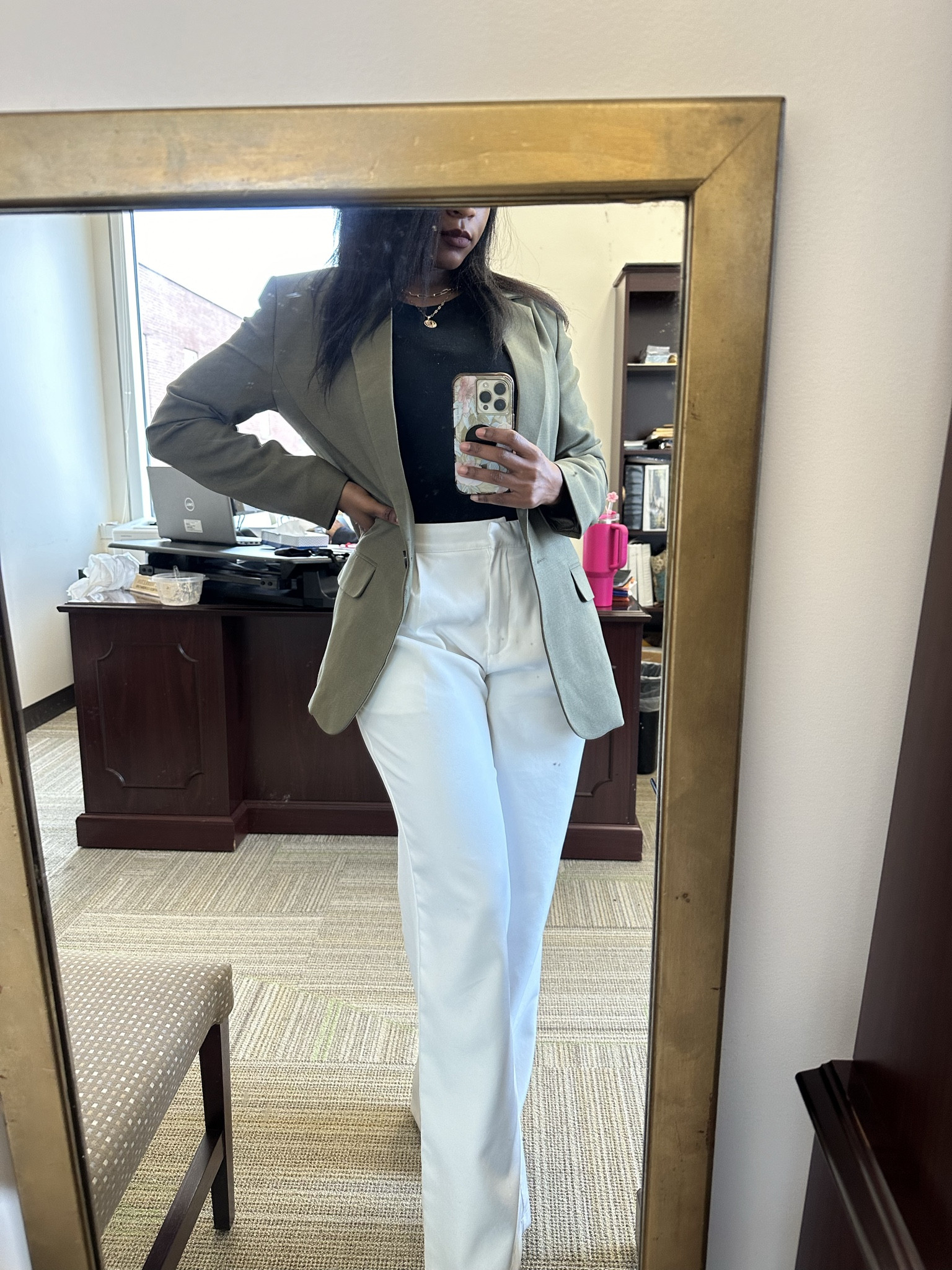 Attorney fashion forward series! 
Making my way slowly into colors for the spring 

Olive blazer 
Olive green blazer 
Green blazer
Black long sleeve 
White pants
White trousers 
White pleated trousers
White pleated pants 
Ivory pleated pants
Black booties 
Black boots


#LTKworkwear #LTKGiftGuide #LTKSpringSale