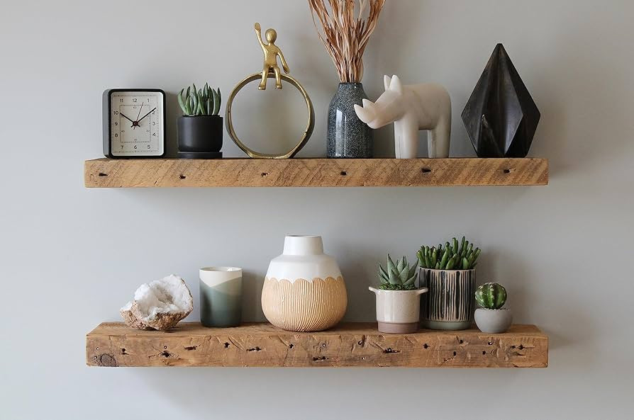 Urban Legacy Accent Floating Shelves | Reclaimed Wide Plank Barn Wood with Floating Brackets | Se... | Amazon (US)