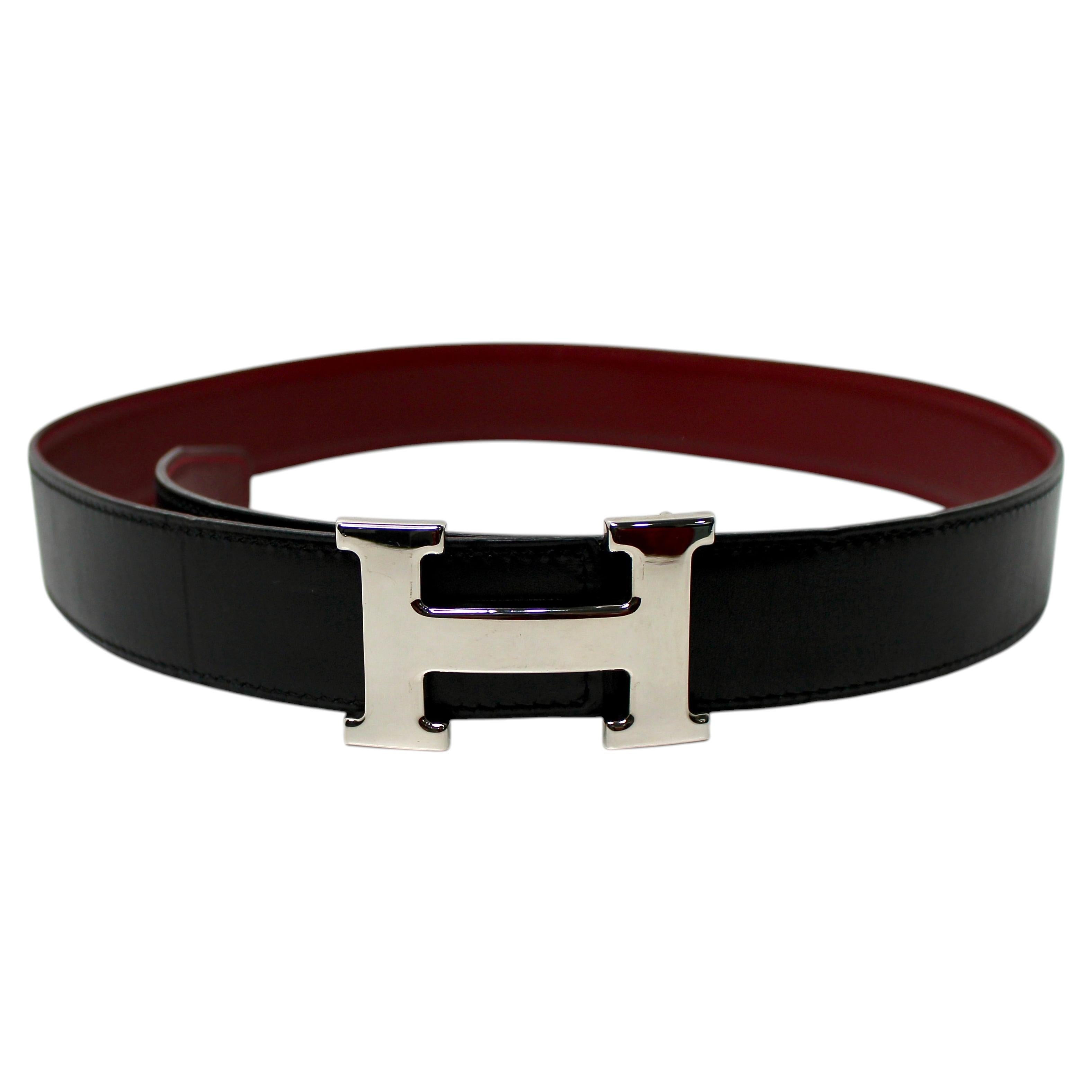 Hermés Reversible Constance Black & Maroon Calf & Epsom Leather Belt | 1stDibs
