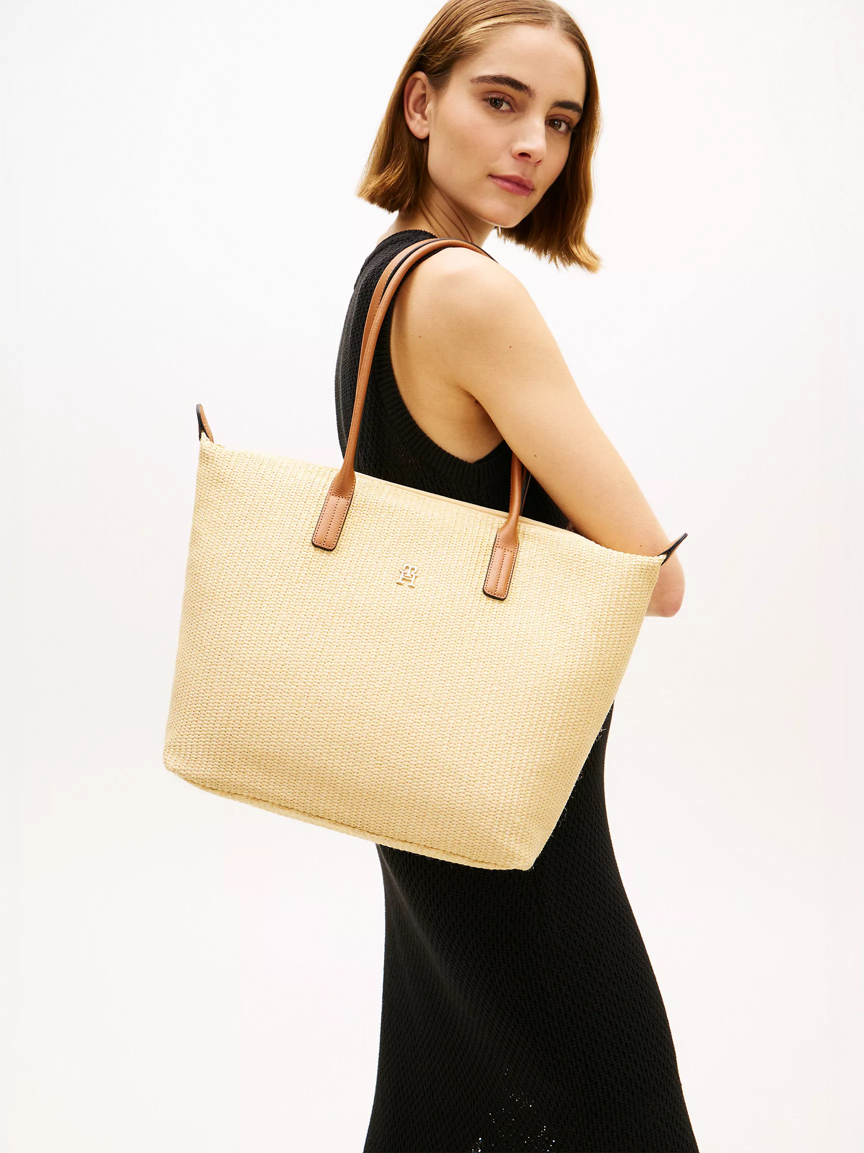 Monogram Logo Raffia Tote Bag | Tommy Hilfiger | Tommy Hilfiger (US)