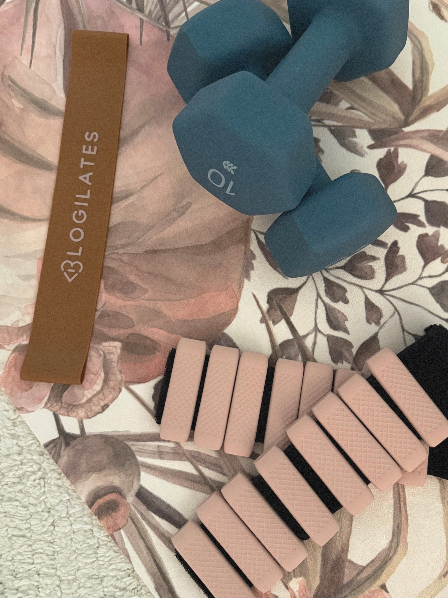 Workout accessories, fitness, daily workout routine, dumbbells, yoga mat, kettlebell, resistance bands