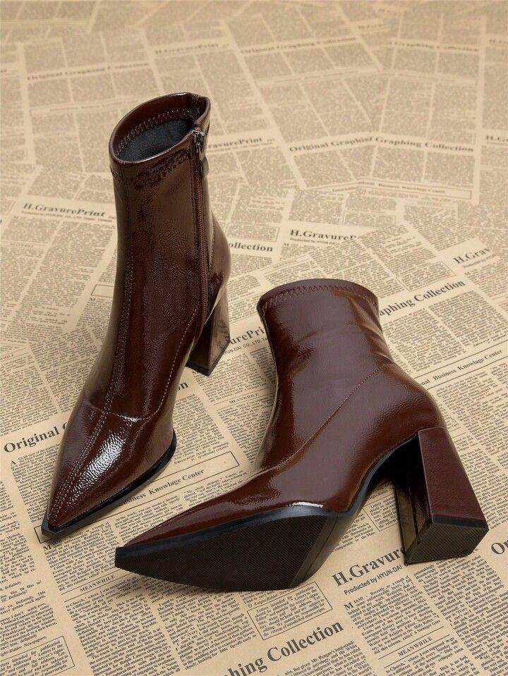2023 Autumn And Winter New Simple Ladies Elegant Black Boots Thick Heels High Heels Pointed Toe W... | SHEIN