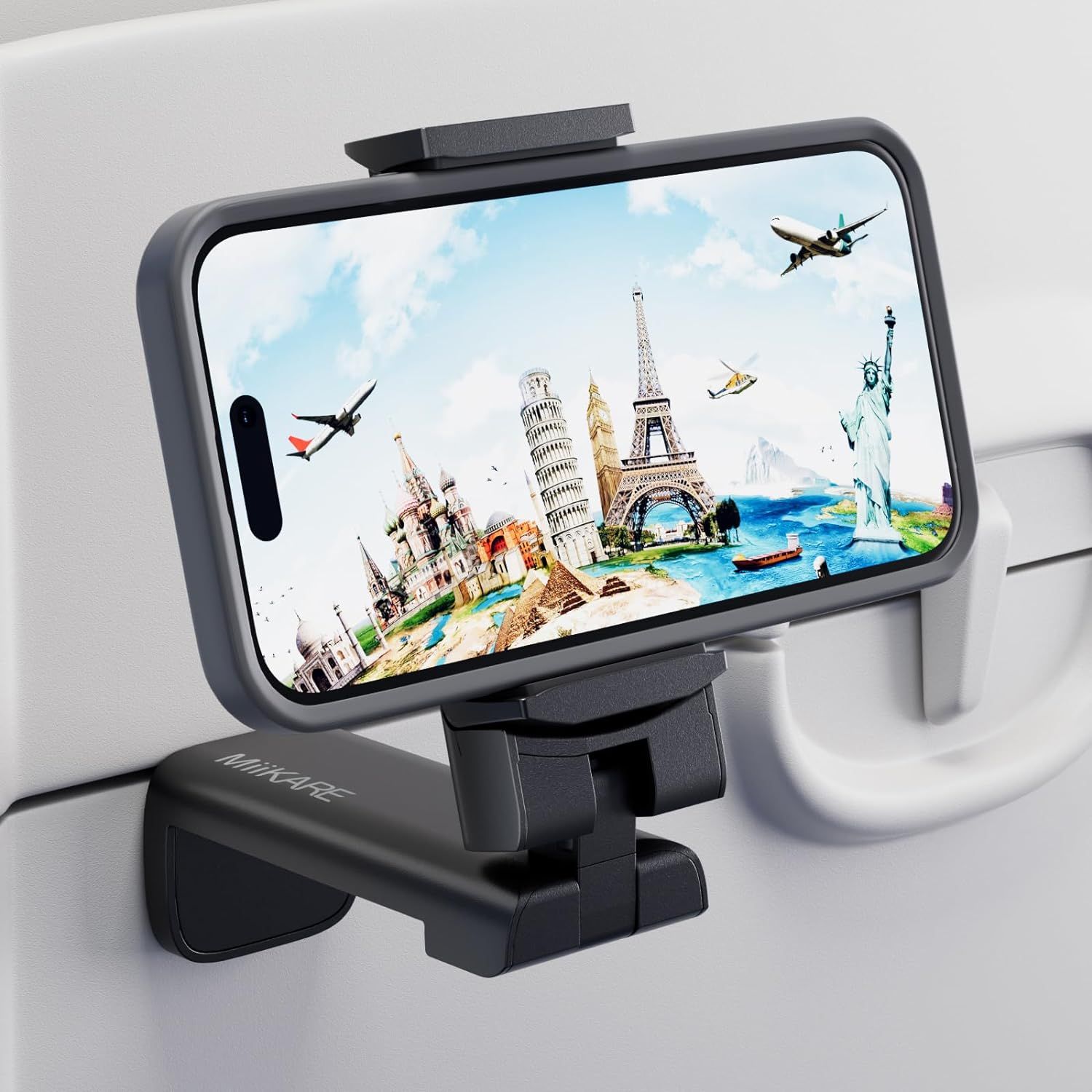 MiiKARE Airplane Travel Essentials Phone Holder, Universal Handsfree Phone Mount for Flying with 360 Degree Rotation, Accessory for Airplane, Travel Must Haves Phone Stand for Desk, Tray Table | Amazon (US)
