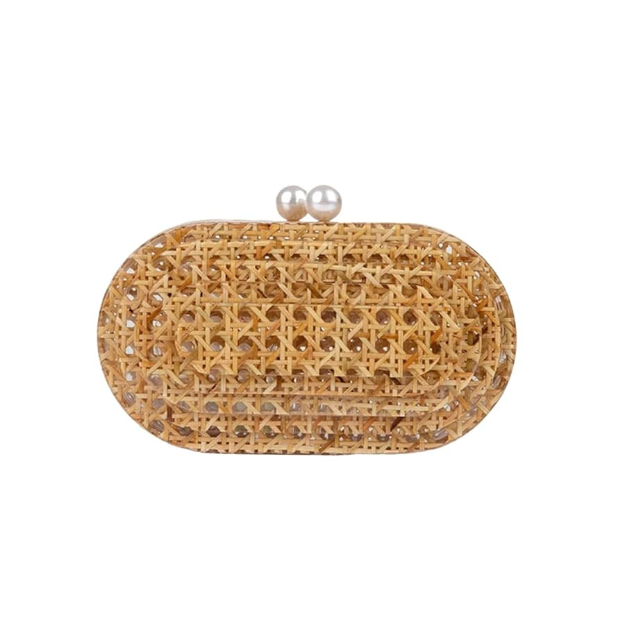 Women Acrylic Rattan Clutch Purse Rattan Woven Evening Bag Wedding Party Purse Summer Beach Wicke... | Amazon (US)