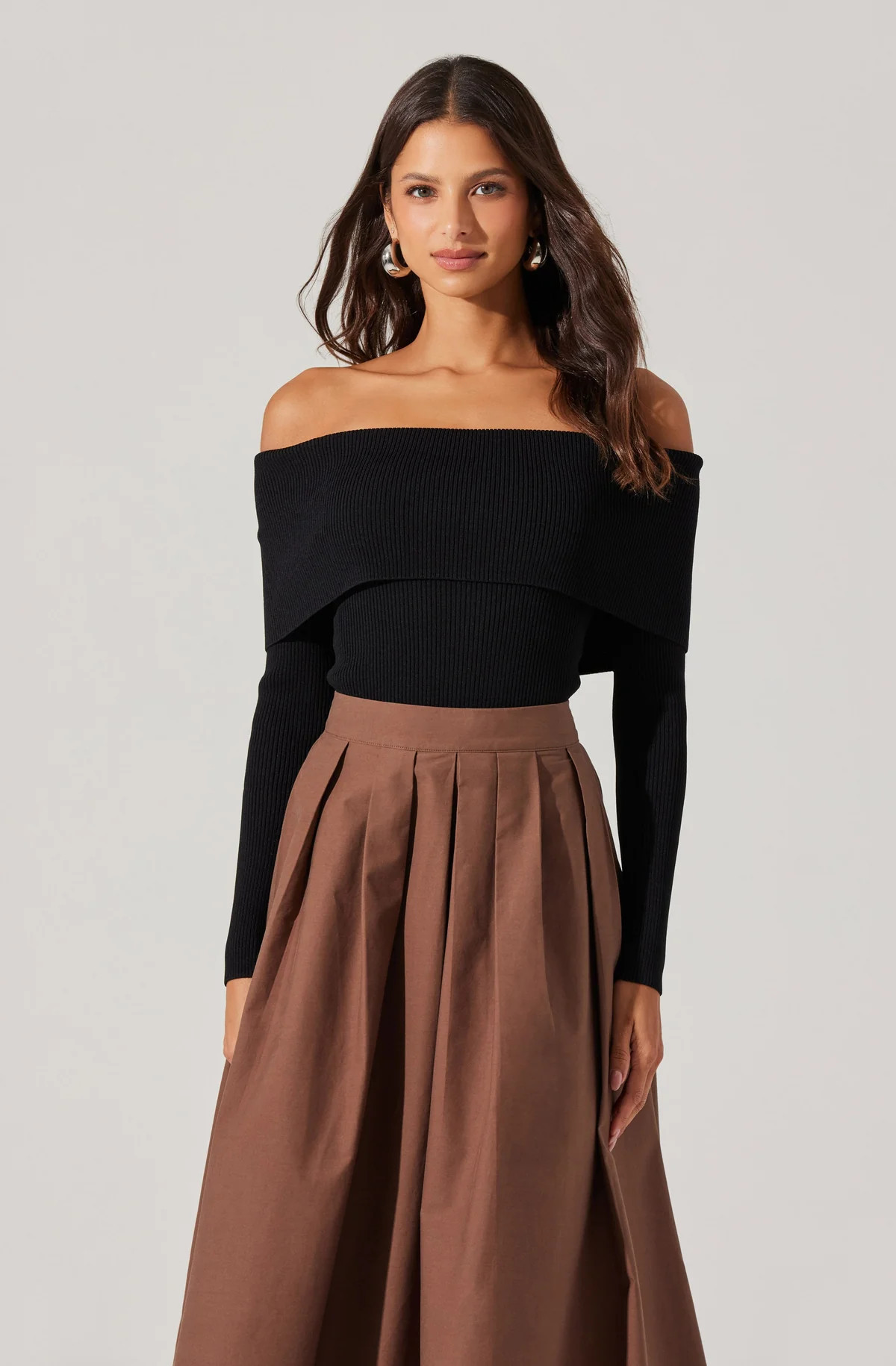 Foldover Ribbed Off Shoulder Sweater | ASTR The Label (US)