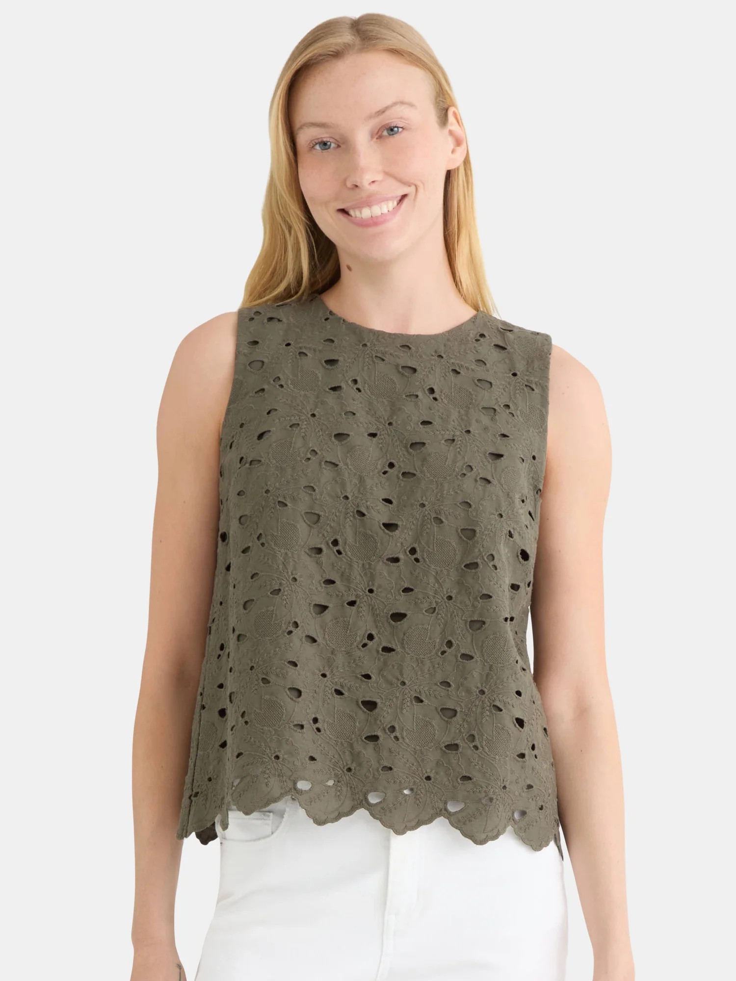 Time and Tru Women's Eyelet Embroidery Top, Sizes XS-XXXL | Walmart (US)