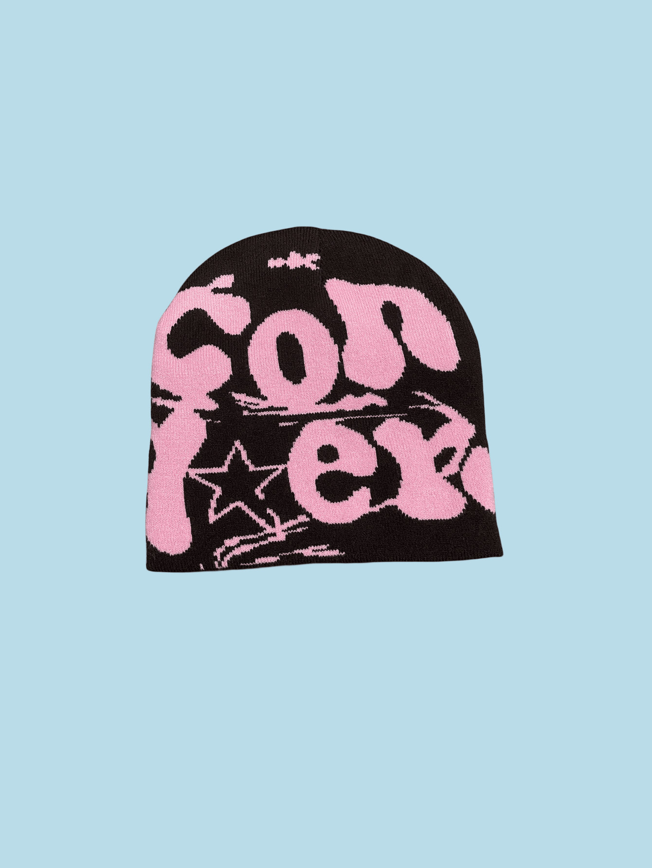 1pc Women's Knitted Hat With Black And Pink Letter Pattern, Warm And Casual Beanie For Outdoor Ac... | SHEIN