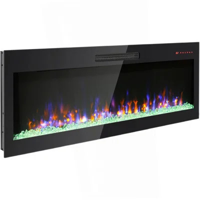Recessed Ultra Thin Tempered Glass Front Wall Mounted Electric Fireplace With Remote And Multi Color Flame & Emberbed, LED Light Heater | Wayfair North America