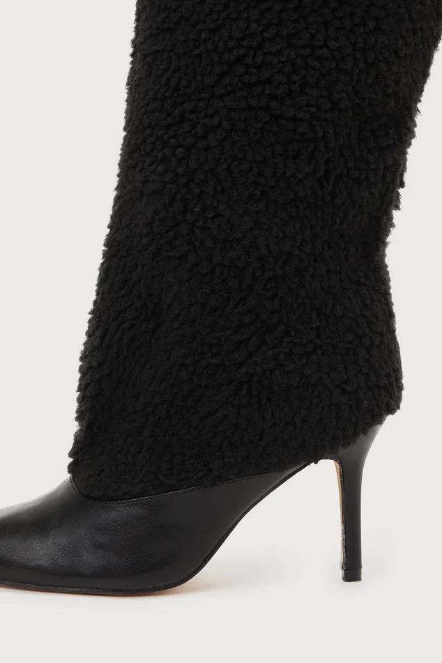 Yetty Black Faux Fur Pointed-Toe Knee-High Boots | Lulus