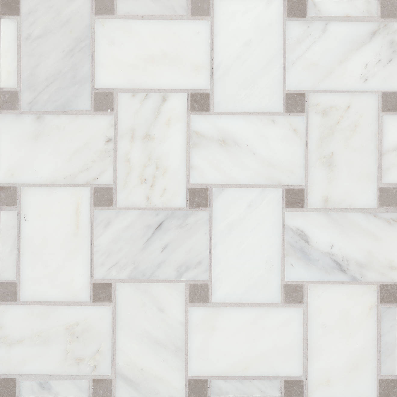 Jumbo Basketweave Honed Marble in Oriental White with Cinder Grey Dot | Bedrosians Tile and Stone