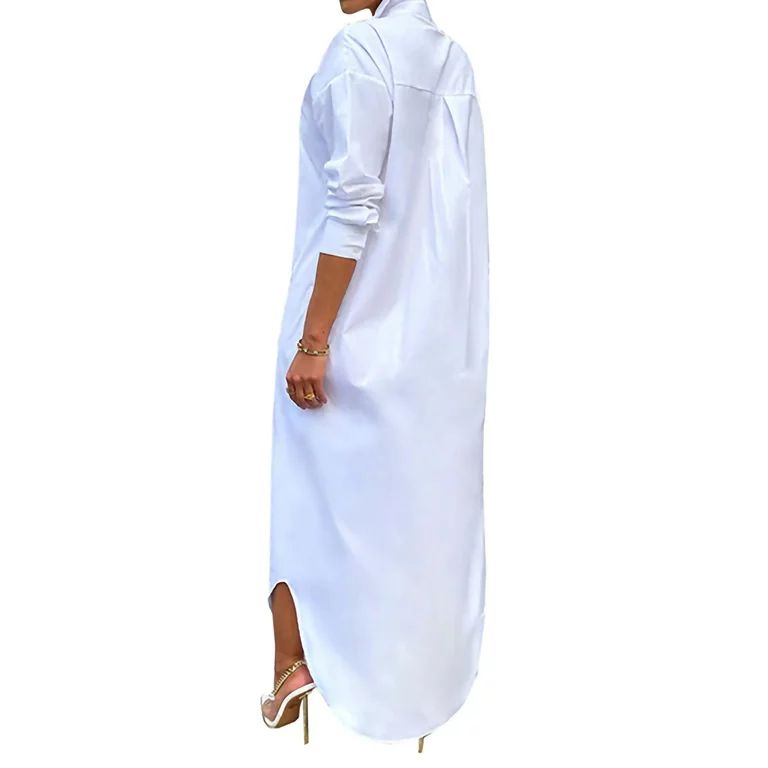 Women Button Down Shirt Dress Long Sleeve Straight Dress Loose Casual Dresses | Walmart (US)