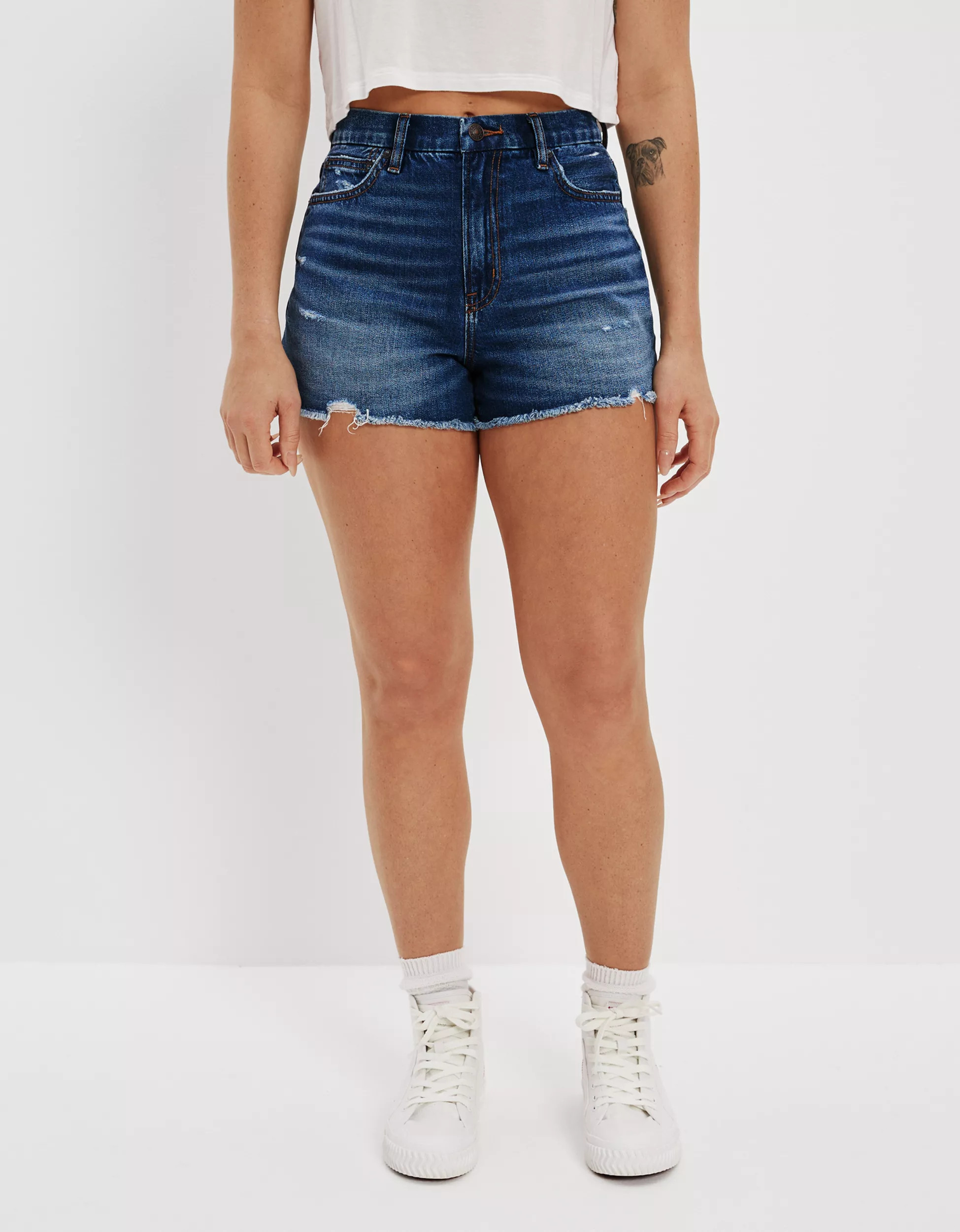AE Strigid Denim Curvy Highest Waist '90s Boyfriend Short | American Eagle Outfitters (US & CA)