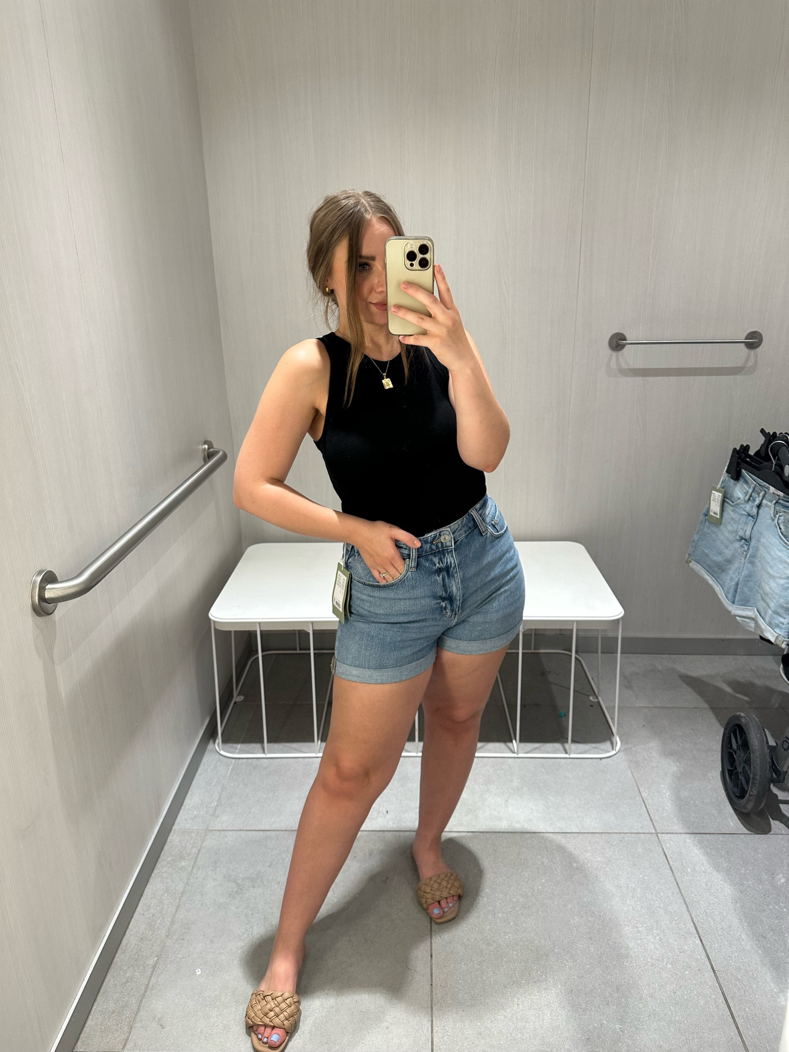 Denim shorts for $24.99! Short enough in the front to still look cute but long enough in the back that everything is covered. These feel like true denim and don’t have a lot of stretch, so size up if you’re between sizes. Wearing the 8! 

#LTKunder50 #LTKstyletip