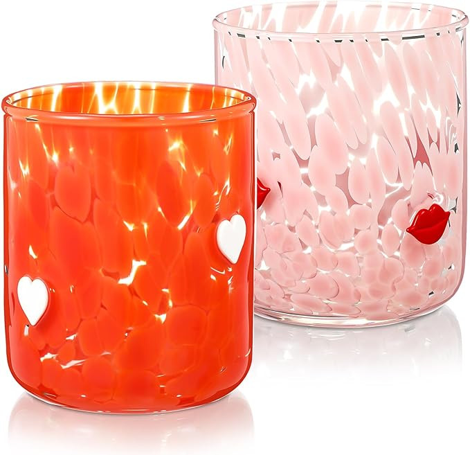 2 Pcs Valentine's Day Icon Juice Glass 16 Ounce Heart and Lip Themed Drinking Cocktails Glasses f... | Amazon (US)