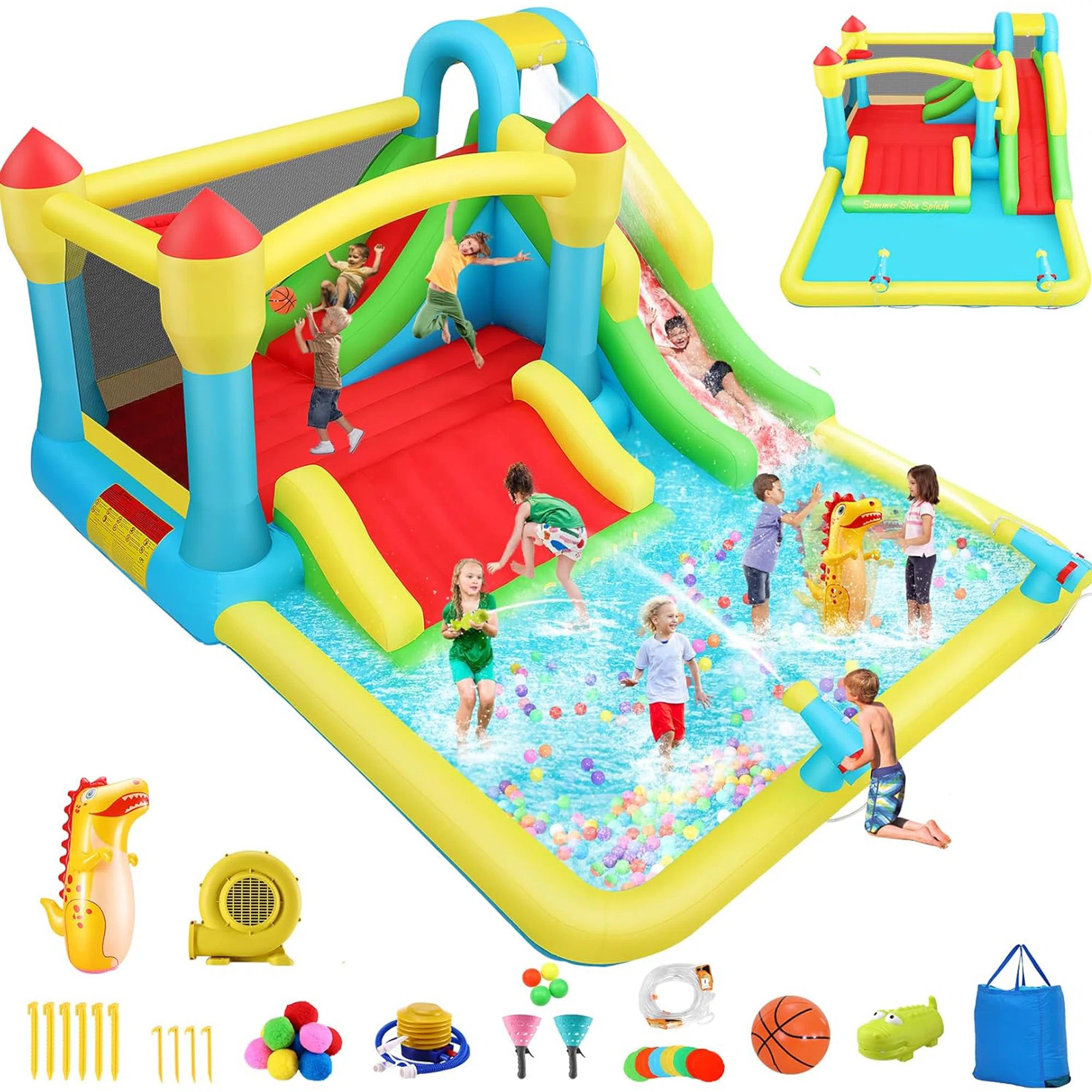 Ancheer 15.6ft x 11ft Large Inflatable Bounce House 13-in-1 Inflatable Water Slide for Kids with ... | Wayfair North America