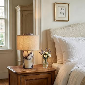 SAMAH Marble Touch Lamp, Luxury Stone Table Lamps, Rechargeable Cordless Marble Lamp, Linen Cloth... | Amazon (US)