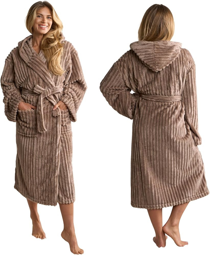 OHS Ribbed Fleece Dressing Gown, Super Soft Ladies Dressing Gowns Winter Warmer Gifts for Women L... | Amazon (UK)