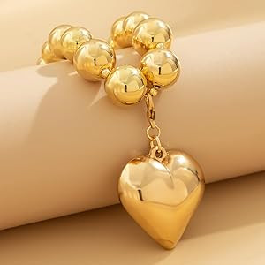 Chunky Puffy Heart Choker Necklace - Big Heart Pendant Adjustable Pearl Chain Heart Necklaces for... | Amazon (US)