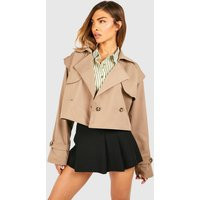 boohoo Women's Crop Trench Coat in Stone | Size: 14 | Boohoo.com (UK & IE)