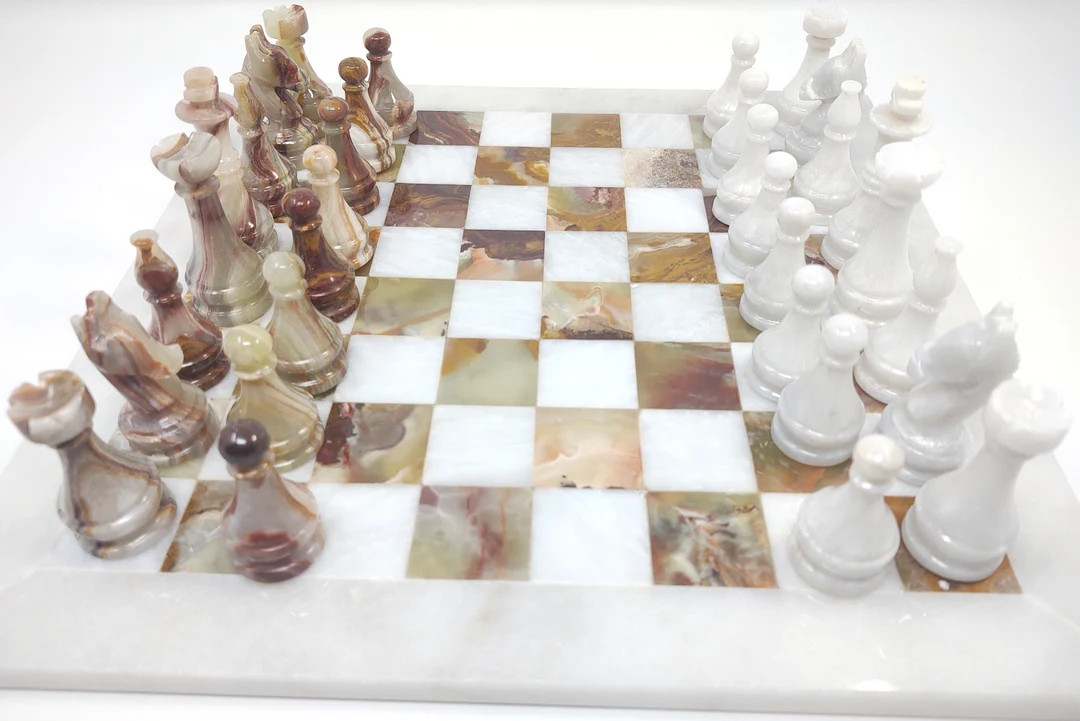 Handmade White and Green Onyx Marble Chess Game Set Handcrafted 12 Inches Staunton Marble Chess G... | Etsy (US)