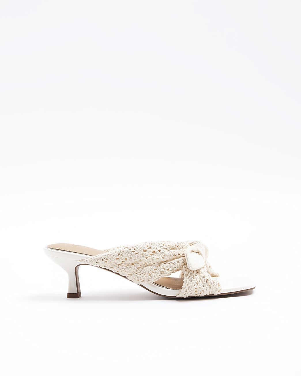Ecru crochet knot heeled mule sandals | River Island (UK & IE)