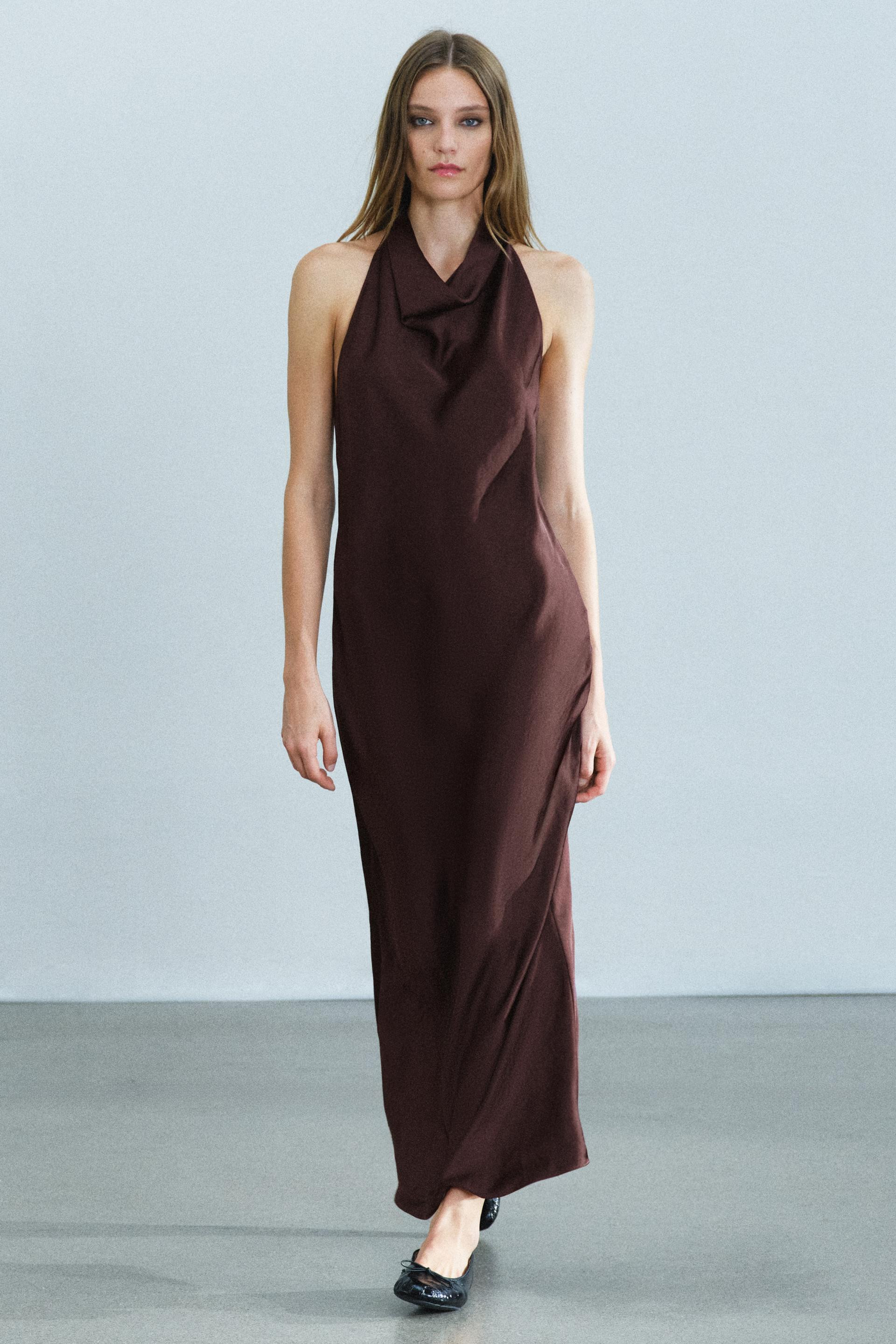 Zara - Zw Collection Halter Satin Midi Dress - Ecru - Xl - Woman | Zara US