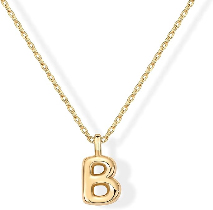 PAVOI 14K Gold Plated Dainty Chunky Bubble Initial Letter Pendant Necklace for Women | Alphabet L... | Amazon (US)