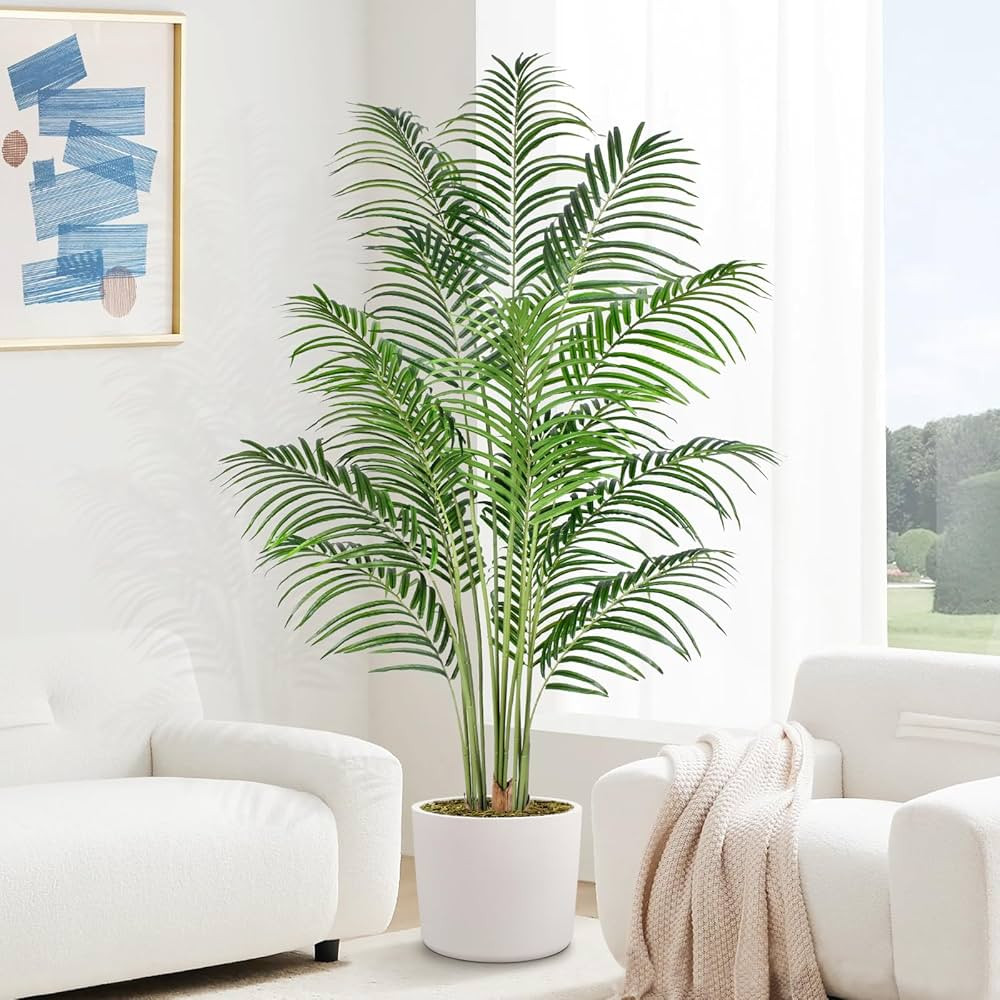 6ft Tall Fake Palm Tree with 18 Trunks and Real Bark Design, Green, Premium Polyester, 9.2 lbs | Amazon (US)