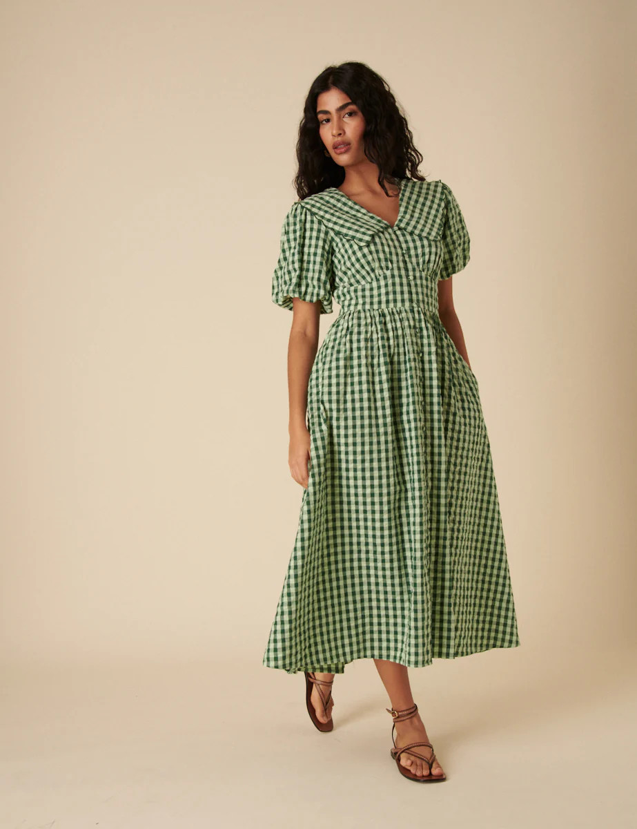 Green Gingham Birdie Midi Dress | Nobody's Child