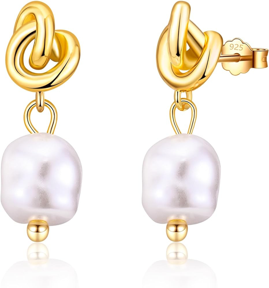 Nupdot Pearl Drop Earrings for Women | S925 Sterling Silver Post Simulated Shell Pearl Dangle Stu... | Amazon (US)