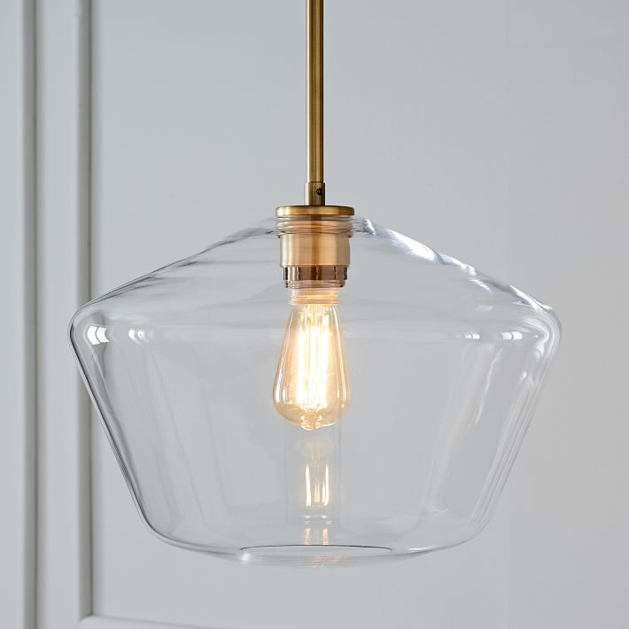 Sculptural Glass Geo Pendant, Large, Clear Shade, Brass Canopy | West Elm (US)