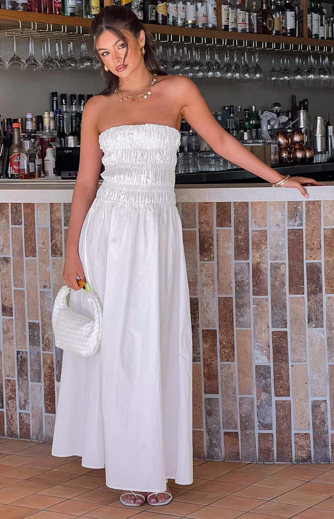 Benetti White Strapless Maxi Dress | Beginning Boutique (US)